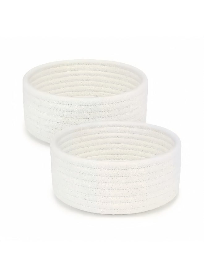 Small storage basket (set of two), natural cotton rope woven storage basket, oval small storage basket, Montessori small basket, baby nursery dog ​​toy basket, bathroom storage box, jewelry storage, desktop - Image 1