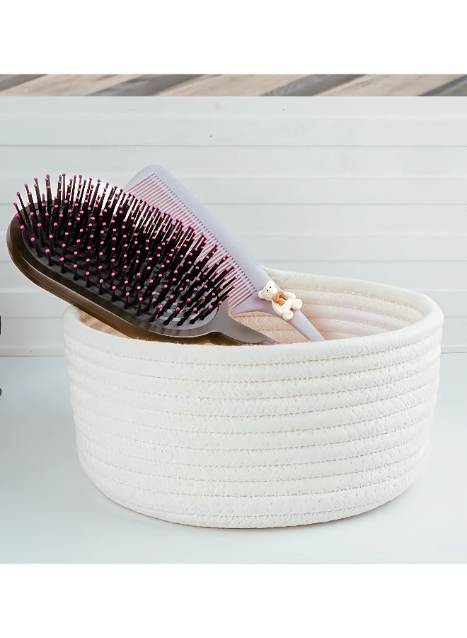 Small storage basket (set of two), natural cotton rope woven storage basket, oval small storage basket, Montessori small basket, baby nursery dog ​​toy basket, bathroom storage box, jewelry storage, desktop - Image 3