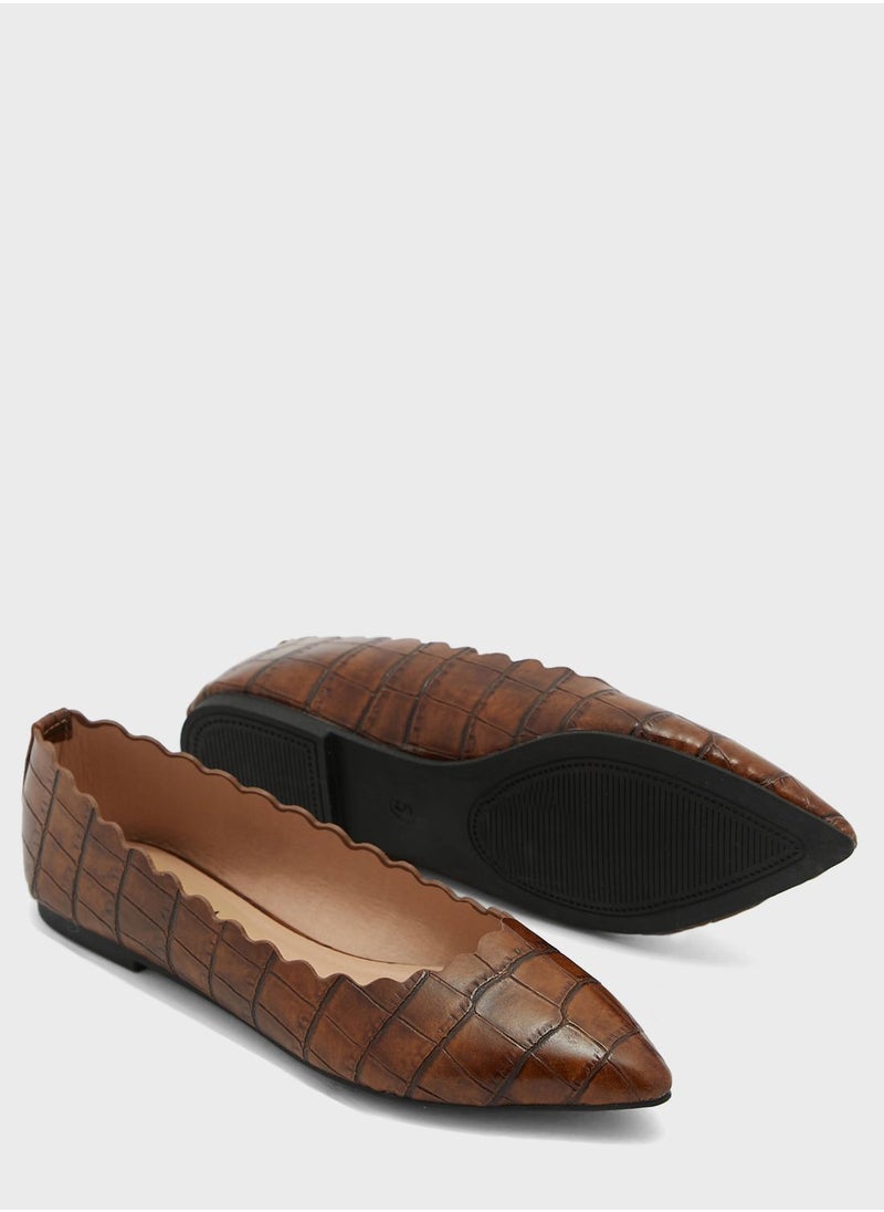 ELLA - Shiny Croc Effect Pointed Flat Shoe - Image 1