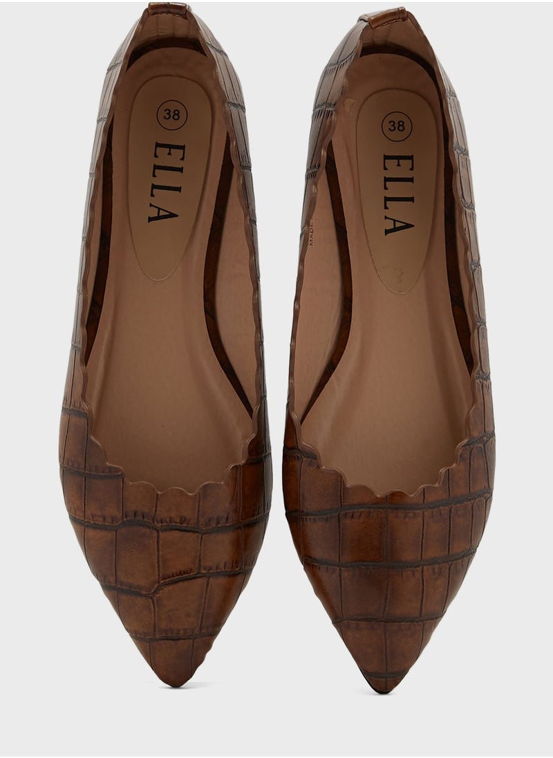ELLA - Shiny Croc Effect Pointed Flat Shoe - Image 1