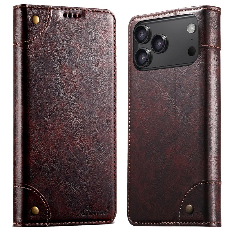 Suteni For Iphone 17 Pro Max Baroque Calf Texture Buckle Wallet Leather Phone Case(Brown) - Image 1