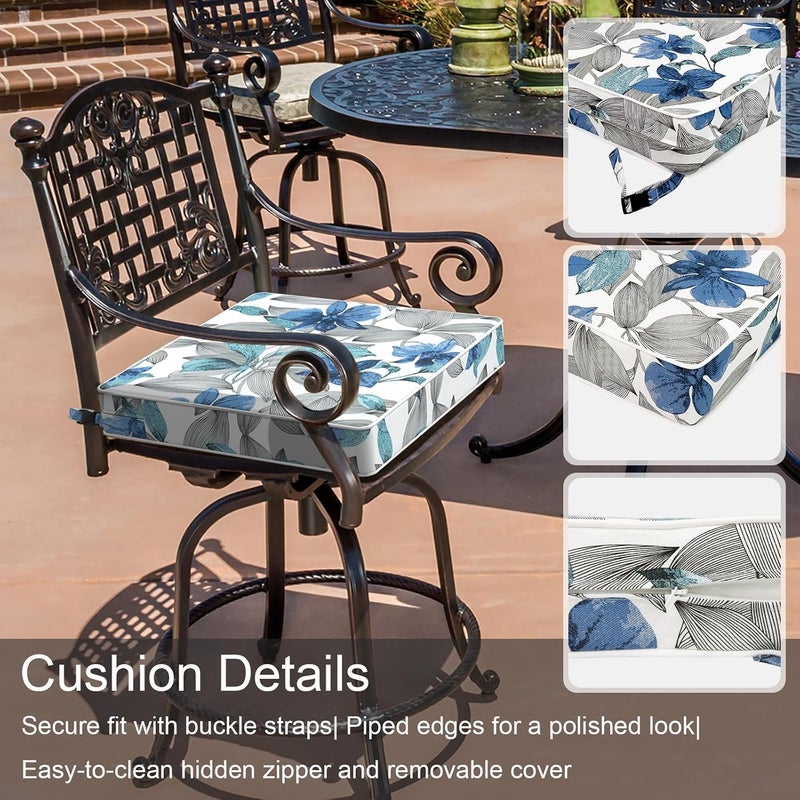 LVTXIII Outdoor Chair Cushions 20x20x3 Inch, Square Water-Repellent Patio Seat Cushions with Ties & Hidden Zipper, 2 Pack Thick Foam Chair Pads for Garden Furniture, Clemens Noir Blue - Image 4