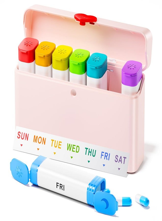 Odaro Weekly Pill Organizer 2 Times a Day, Large Pill Box 7 Day, Daily Twice Am Pm Medicine Organizer, Travel Contaniner for Medicine, Vitamin and Supplement, Pink - Image 1