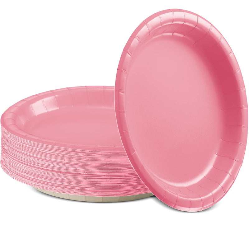 Amcrate Paper Dinner Plates Pink 8 12 Inches Paper Plates Disposable Strong and Sturdy Disposable Plates for Party Dinner Holiday Picnic or Travel Party Plates Pack of 50