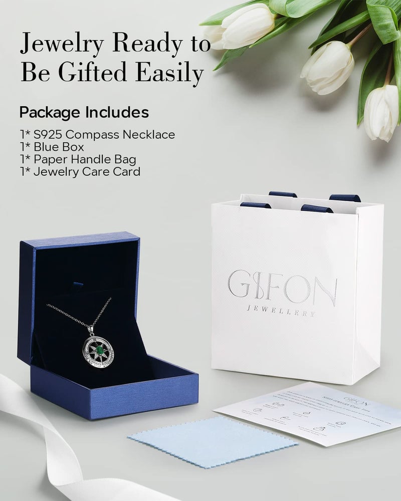 Gifon S925 قلادة من الفضة الاسترليني للزوجة النساء هدايا الذكرى السنوية البوصلة مجوهرات أفكار هدية عيد ميلاد لصديقتها المرأة القلائد 18K الذهب الأبيض مايو - Image 5