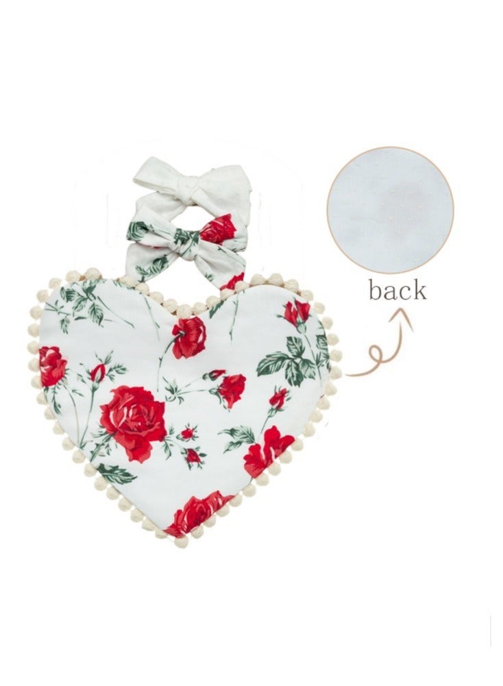 Bambimici Amara Heart Shaped Baby Bib And Ribbon Bow Headband Set Floral White - Image 2