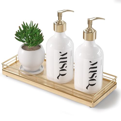 Focusonit Wooden Decorative Tray, Oak 11.2" L Kitchen Countertop Soap Sponge Holder for Dresser Perfume Tray Jewelry Candle Nightstand Table Centerpieces for Dining Room Decor Natural - Image 1