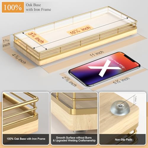 Focusonit Wooden Decorative Tray, Oak 11.2" L Kitchen Countertop Soap Sponge Holder for Dresser Perfume Tray Jewelry Candle Nightstand Table Centerpieces for Dining Room Decor Natural - Image 2