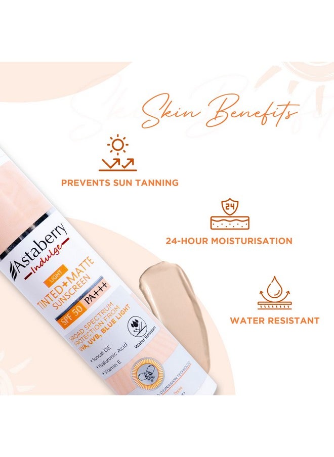 Indulge Tinted Matte Sunscreen Spf 50 Pa+++ | Broad Spectrum Protection From Uva/B & Blue Light | Suncat De & No White Cast |Provides A Light Tint - 50G (Light) - pzsku/Z2FFB237DF4BB62E01DBCZ/45/_/1735816725/6bfc4436-8646-4976-b38b-2ccf0f761b94