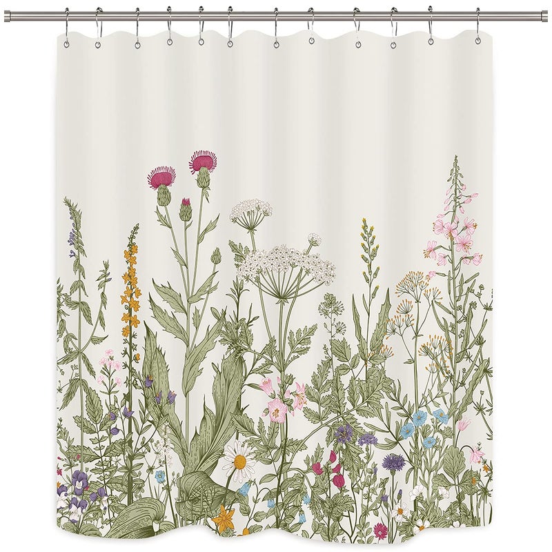ريديكور Riyidecor Fabric Wildflower Flower Flower Startain for Bathroom Decor - Image 3