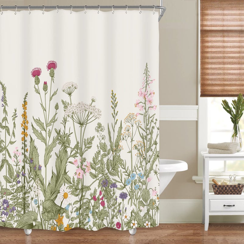 ريديكور Riyidecor Fabric Wildflower Flower Flower Startain for Bathroom Decor - Image 2