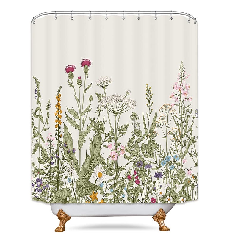 ريديكور Riyidecor Fabric Wildflower Flower Flower Startain for Bathroom Decor - Image 4