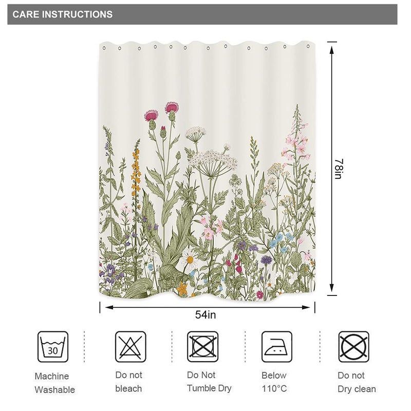 ريديكور Riyidecor Fabric Wildflower Flower Flower Startain for Bathroom Decor - Image 5