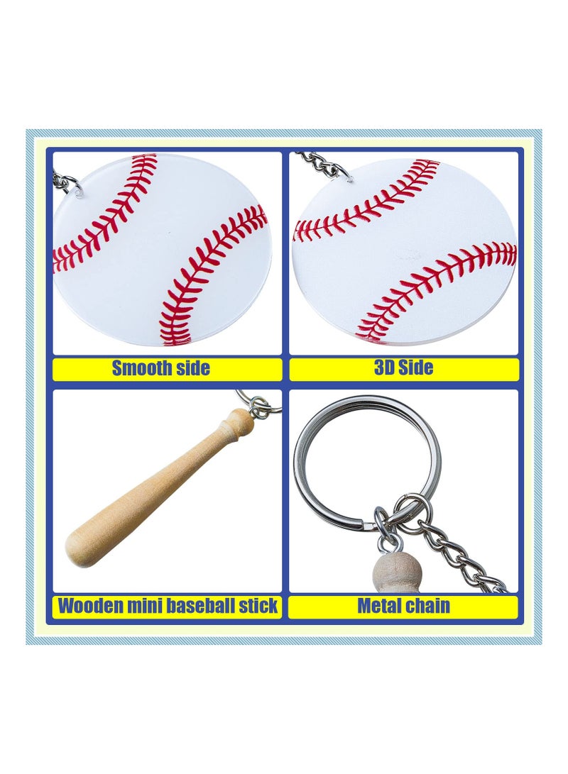 SOLARAE Acrylic Keychain, 12 Set Baseball Softball Acrylic Keychain Kit with Miniature Baseball Softball Wood Bat, for DIY Sports Party Favor, for Team Giveaways, Victory Parties, Gifts for Athletes, Coaches - Image 2