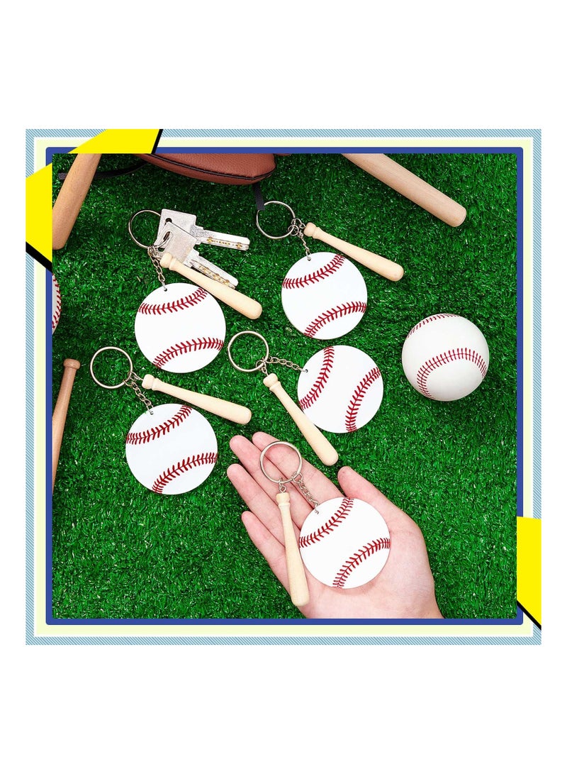 SOLARAE Acrylic Keychain, 12 Set Baseball Softball Acrylic Keychain Kit with Miniature Baseball Softball Wood Bat, for DIY Sports Party Favor, for Team Giveaways, Victory Parties, Gifts for Athletes, Coaches - Image 5