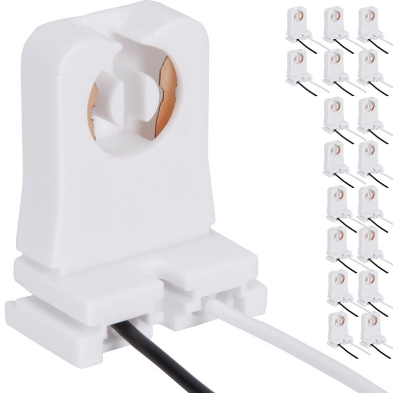 JACKYLED NonShunted TurnType T8 Lamp Holder UL Socket Tombstone with 10 inches Wires Attached for LED Fluorescent Tube Replacements 18Pack
