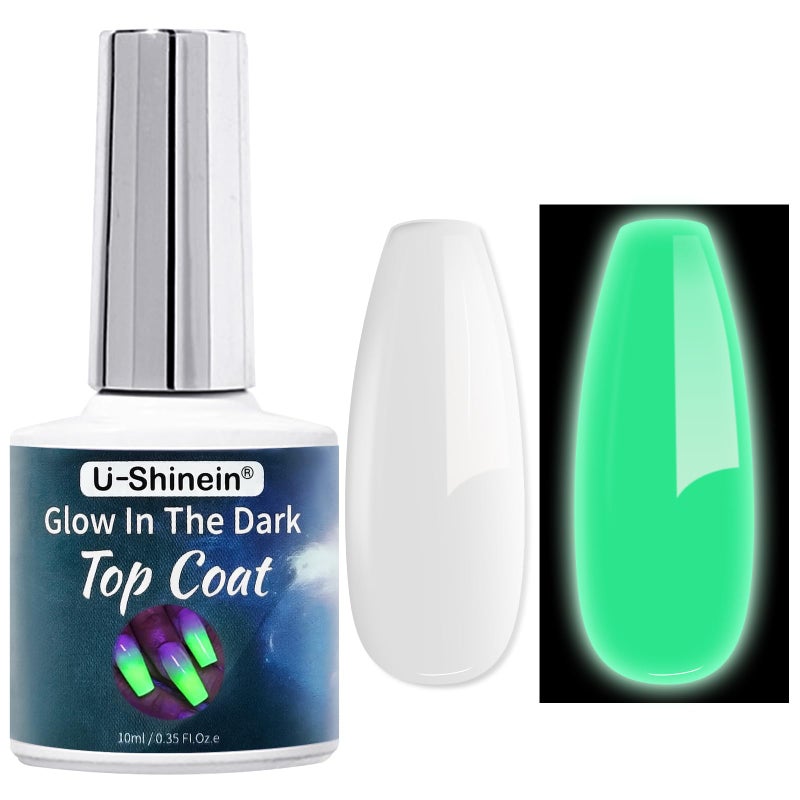 U-Shinein Glow In The Dark Gel, Glow Transparent Nail Top Coat, Long-lasting Luminous Nail Gel Top Coat for Nail Art, UV LED Needed Perfect with Any Colors Salon Pro DIY Home - Image 1