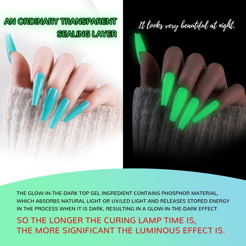U-Shinein Glow In The Dark Gel, Glow Transparent Nail Top Coat, Long-lasting Luminous Nail Gel Top Coat for Nail Art, UV LED Needed Perfect with Any Colors Salon Pro DIY Home - Image 3