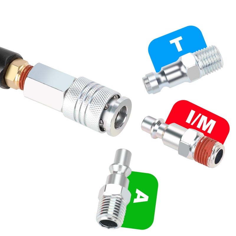 Hromee 1/4 in x 30 ft Polyurethane Recoil Air Compressor Hose with Bend Restrictors Compressor Hose with 1/4" Industrial Universal Quick Coupler and 4PCS I/M Plug Kit, Red - Image 2