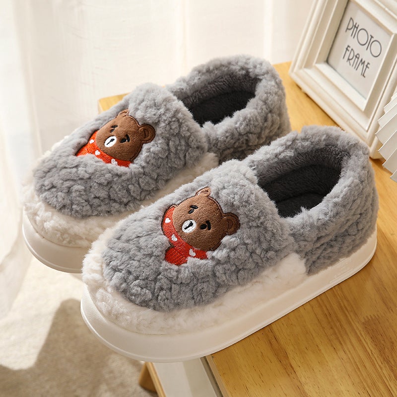 2022 autumn and winter cute cartoon couple cotton slippers womens outdoor home home thick bottom slippers mens non-slip wholesale Gray