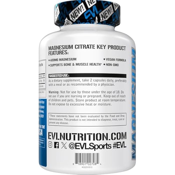 Evlution EVL Magnesium Citrate Capsules 400mg - Muscle and Bone Health Supplement with Pure Magnesium Citrate for Muscle Relaxation and Bone Strength - 60 Veggie Capsules for Health - Image 3