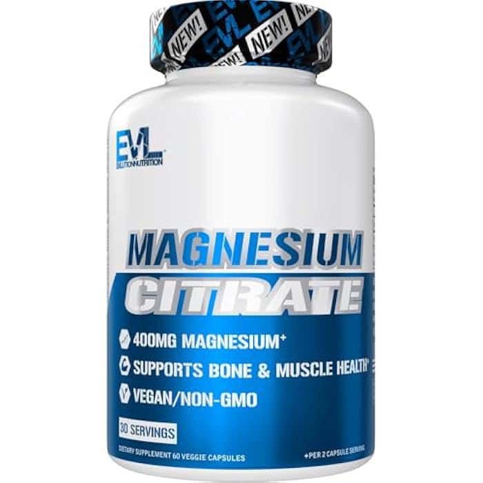 Evlution EVL Magnesium Citrate Capsules 400mg - Muscle and Bone Health Supplement with Pure Magnesium Citrate for Muscle Relaxation and Bone Strength - 60 Veggie Capsules for Health - Image 1