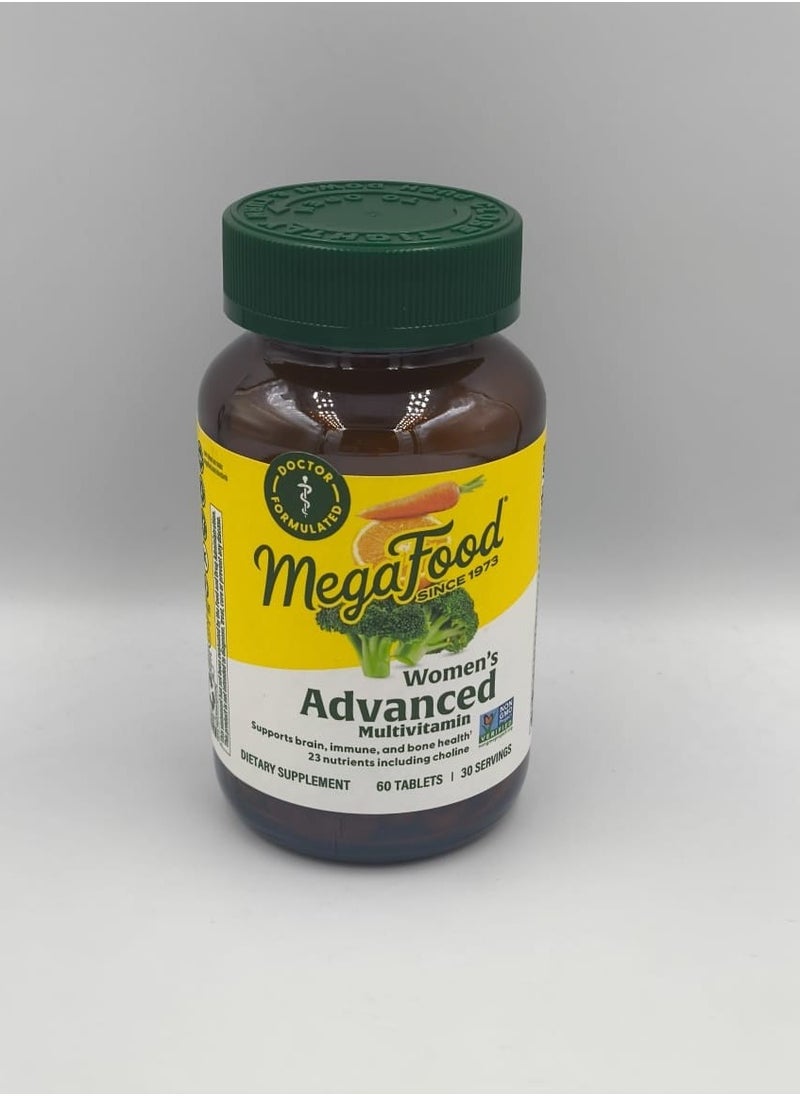 MegaFood - Women's Advanced Multivitamin,Supports brain,Immune,and bone health 23 nutrients including choline - Dietary supplement 60 Tablets / 30 Servings - Image 1