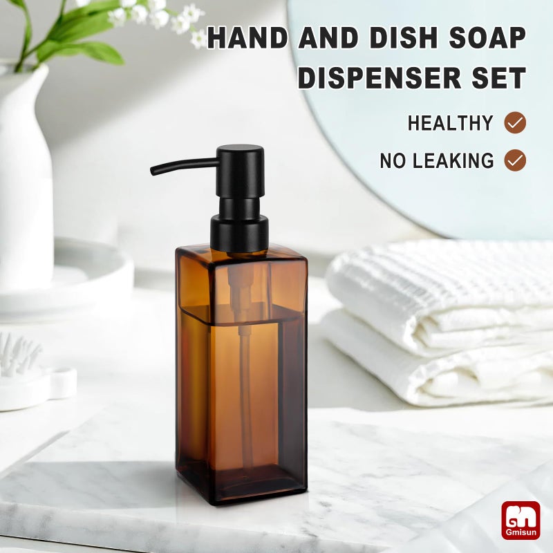 GMISUN Amber Glass Soap Dispenser, Hand Soap Dispenser with Stainless Steel Pump for Bathroom, 12 fl oz/350ml Refillable Dish Dispensers for Kitchen, Modern Liquid Lotion Bottles for Countertop - Image 5