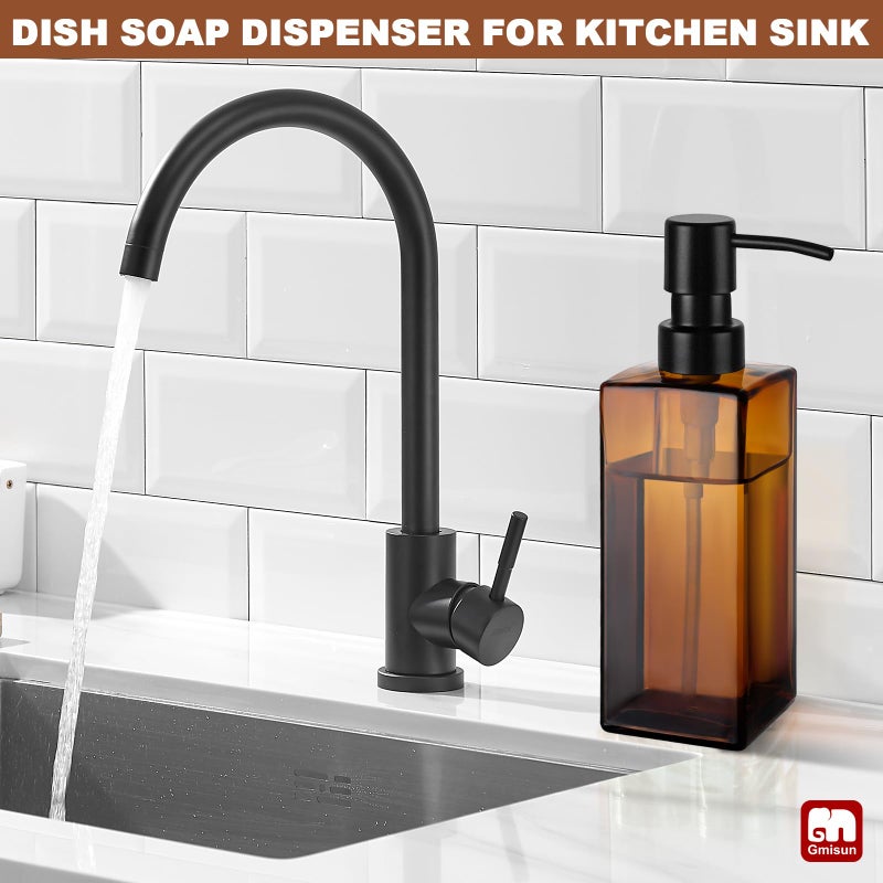 GMISUN Amber Glass Soap Dispenser, Hand Soap Dispenser with Stainless Steel Pump for Bathroom, 12 fl oz/350ml Refillable Dish Dispensers for Kitchen, Modern Liquid Lotion Bottles for Countertop - Image 4