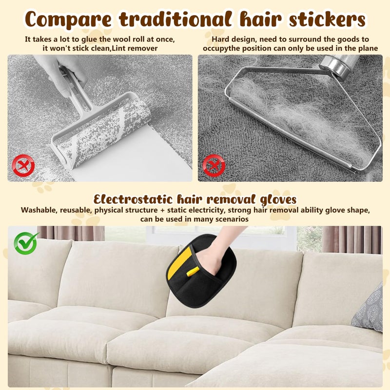 KLIFE Pet Hair Remover Glove, Electrostatic Pet Hair Removal Gloves for Cats & Dogs, Reusable Double Sided Pet Hair Remover for Couch, Furniture, Carpet, Car Seat(2pcs) - Image 4