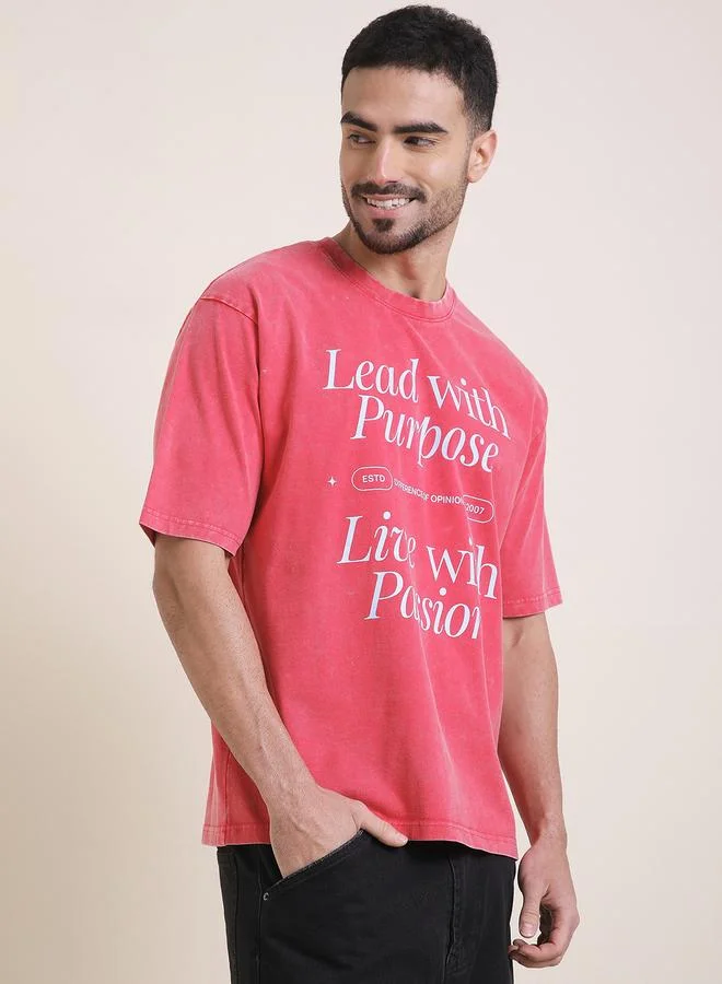Difference of Opinion Men Oversized Acid Wash Printed T-Shirt