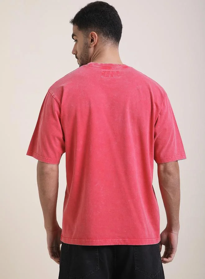 Difference of Opinion Men Oversized Acid Wash Printed T-Shirt
