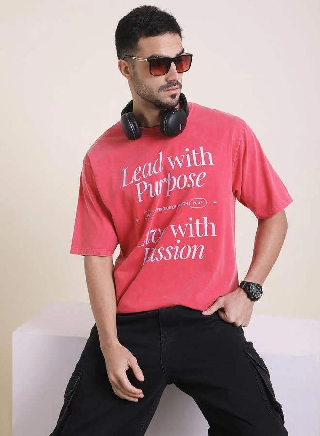 Difference of Opinion Men Oversized Acid Wash Printed T-Shirt