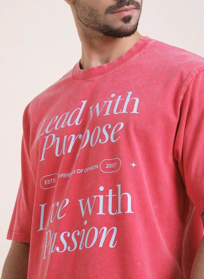 Difference of Opinion Men Oversized Acid Wash Printed T-Shirt