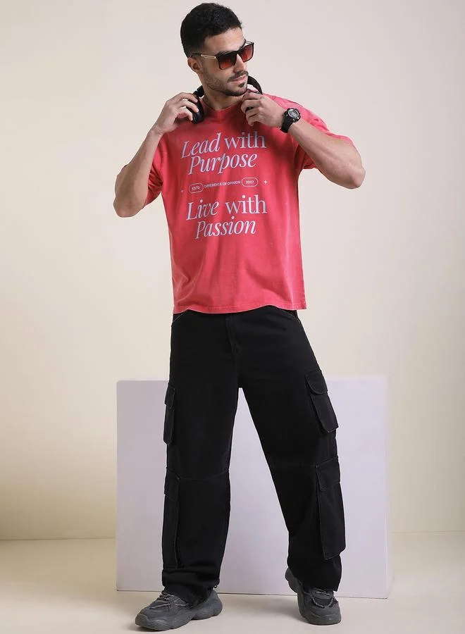 Difference of Opinion Men Oversized Acid Wash Printed T-Shirt