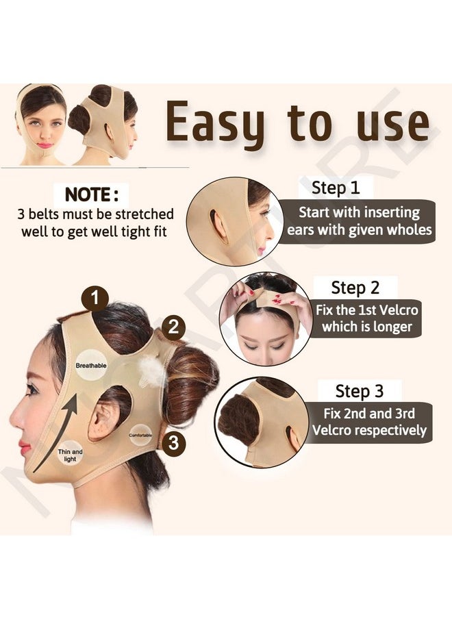 NUCARTURE - Face Slimming Belt, Double Chin Fat Reducer Cheek Slimmer And Change Face Shaper Wrinkle Remover Elastic Strap, V Shape Facial Belt For Women And Men (M, Beige, 1) - Image 1