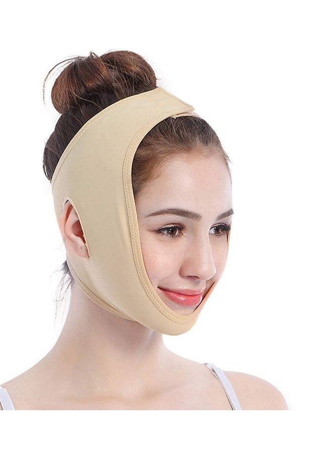 NUCARTURE - Face Slimming Belt, Double Chin Fat Reducer Cheek Slimmer And Change Face Shaper Wrinkle Remover Elastic Strap, V Shape Facial Belt For Women And Men (M, Beige, 1) - Image 1