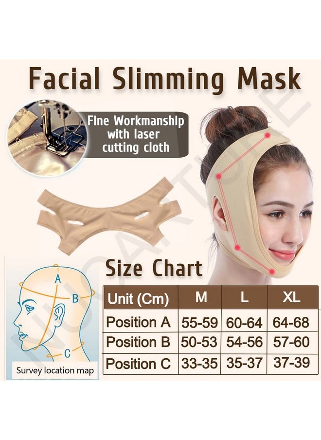 NUCARTURE - Face Slimming Belt, Double Chin Fat Reducer Cheek Slimmer And Change Face Shaper Wrinkle Remover Elastic Strap, V Shape Facial Belt For Women And Men (M, Beige, 1) - Image 1