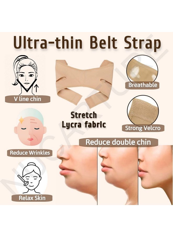 NUCARTURE - Face Slimming Belt, Double Chin Fat Reducer Cheek Slimmer And Change Face Shaper Wrinkle Remover Elastic Strap, V Shape Facial Belt For Women And Men (M, Beige, 1) - Image 1