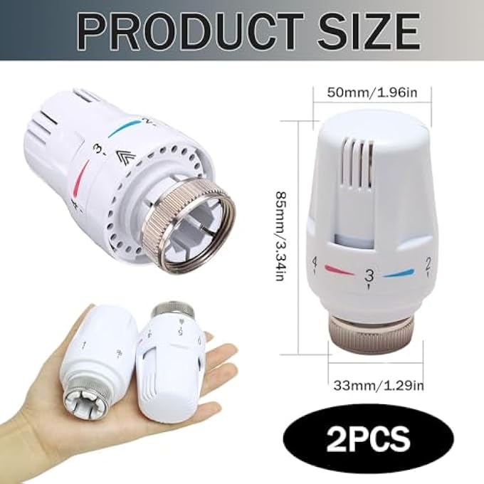 2 PCS THERMOSTATIC RADIATOR VALVES, STANDARD RADIATOR THERMOSTAT HEAD REPLACEMENT - Image 3