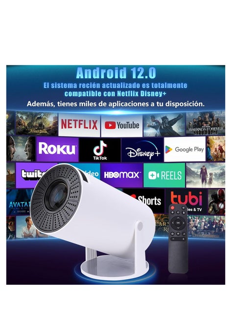 Portable Mini Projector with Android 12, Support 1080P Full HD Projector 200ANSI, with WiFi 6 and Bluetooth 5.0 Projectors Home Theater, Outdoor Cinema Projector, Support Mobile Phone Projection
