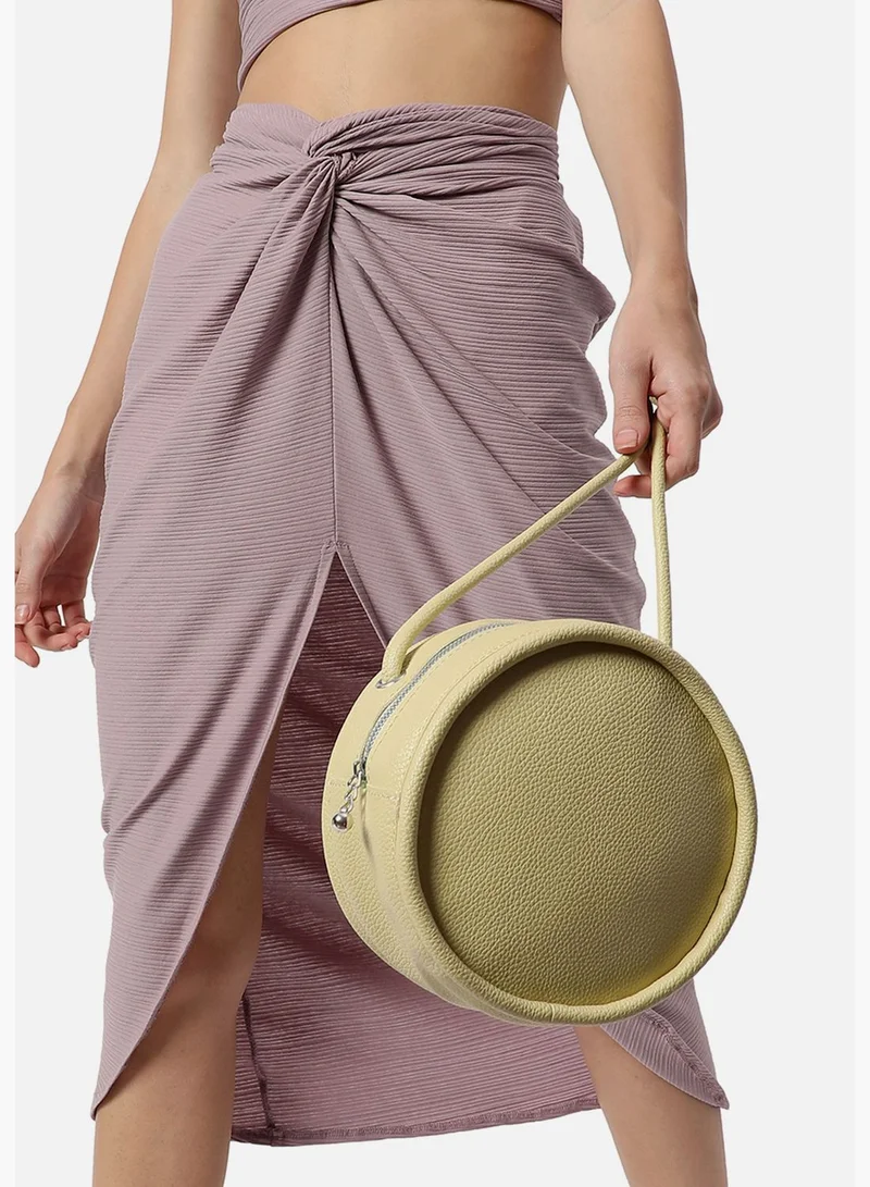 Haute Sauce Solid Zip Lock Hand Bag with Round Shape