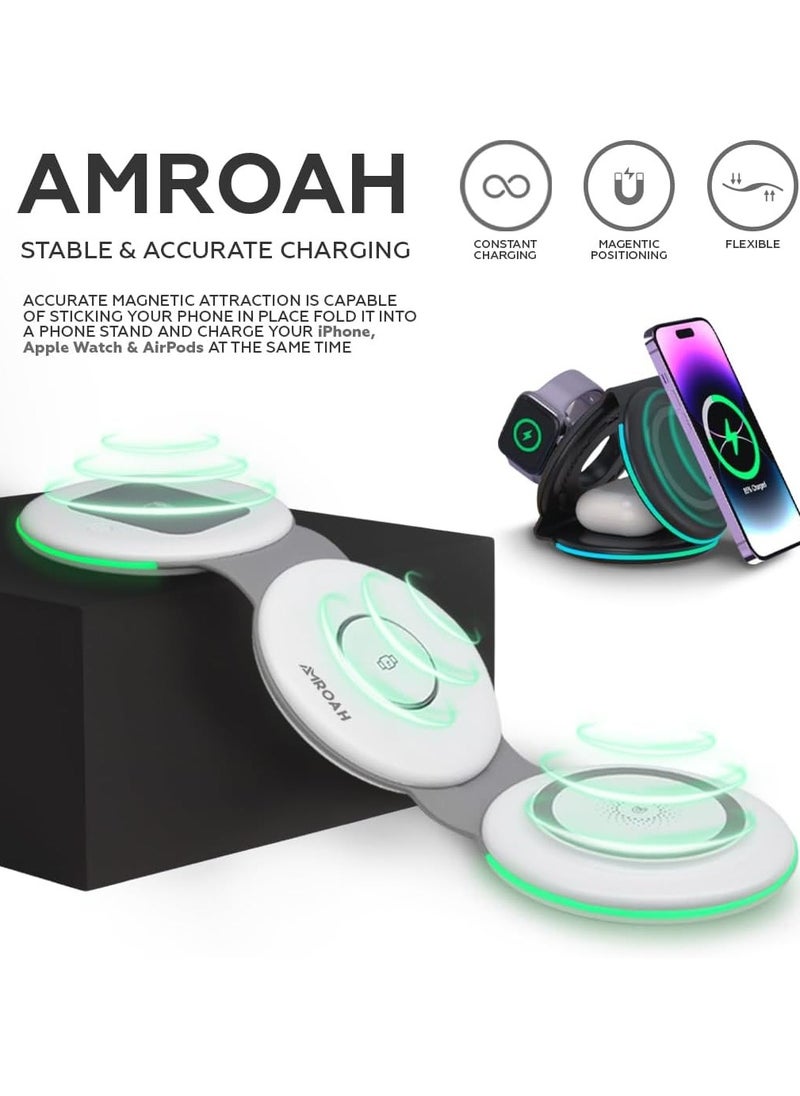 Generic - AMROAH 3 in 1 Wireless Charger Foldable, Magnetic Fast Charging Station Compatible with iPhone, All in One Travel Charging Pad for All iPhone Series And All iWatch's Series Airpods 3,2 Pro - Image 1