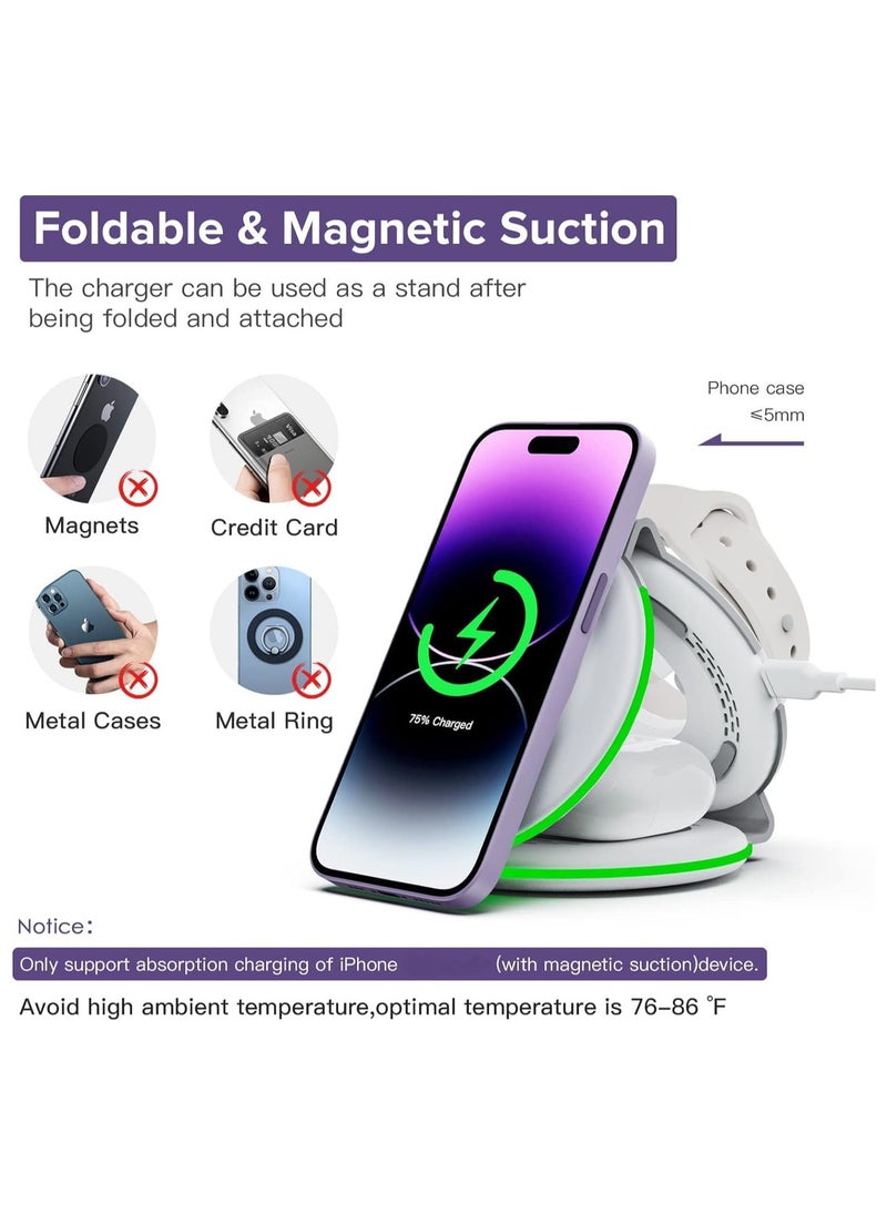 Generic - AMROAH 3 in 1 Wireless Charger Foldable, Magnetic Fast Charging Station Compatible with iPhone, All in One Travel Charging Pad for All iPhone Series And All iWatch's Series Airpods 3,2 Pro - Image 1