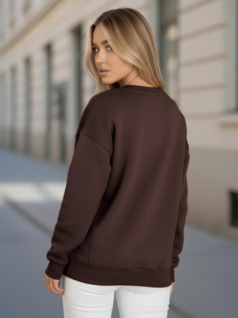 LEOTUDE Women’s Loose fit Round Neck Sweatshirt for Women (GRL_W11_SP-XOD9_P_Z2brown_2XL) - Image 4