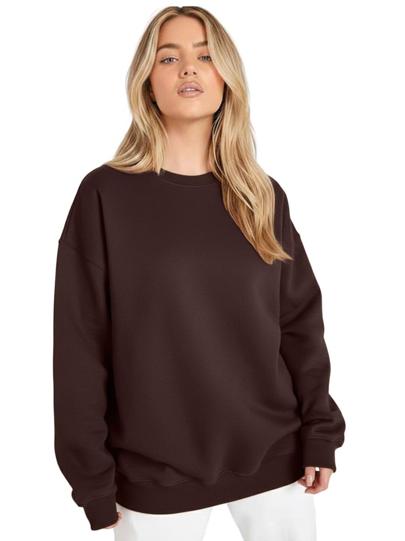 LEOTUDE Women’s Loose fit Round Neck Sweatshirt for Women (GRL_W11_SP-XOD9_P_Z2brown_2XL) - Image 1