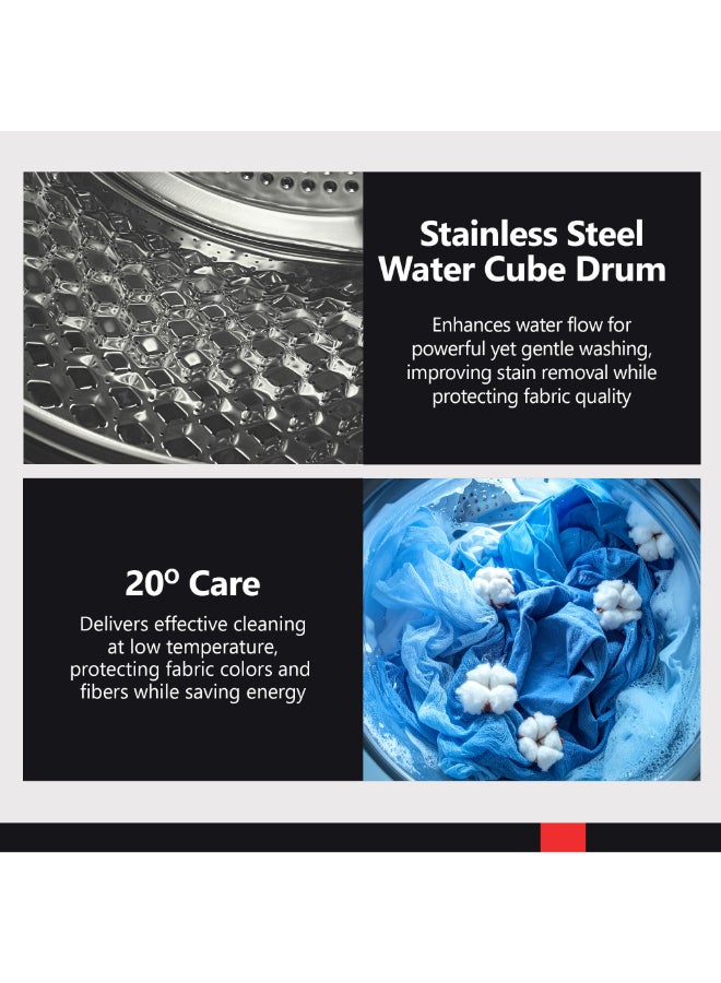 Daewoo 10KG Front Load Washing Machine, Flat Elegant Design with Lunar Dial, 1400 RPM, 14 Programs, Fully Automatic, Digital LED Display, Inverter Motor, Turbo Wash, Drum Clean, Dark Silver-DW-F1071SL- 1 Year Warranty-Korean brand - Image 5