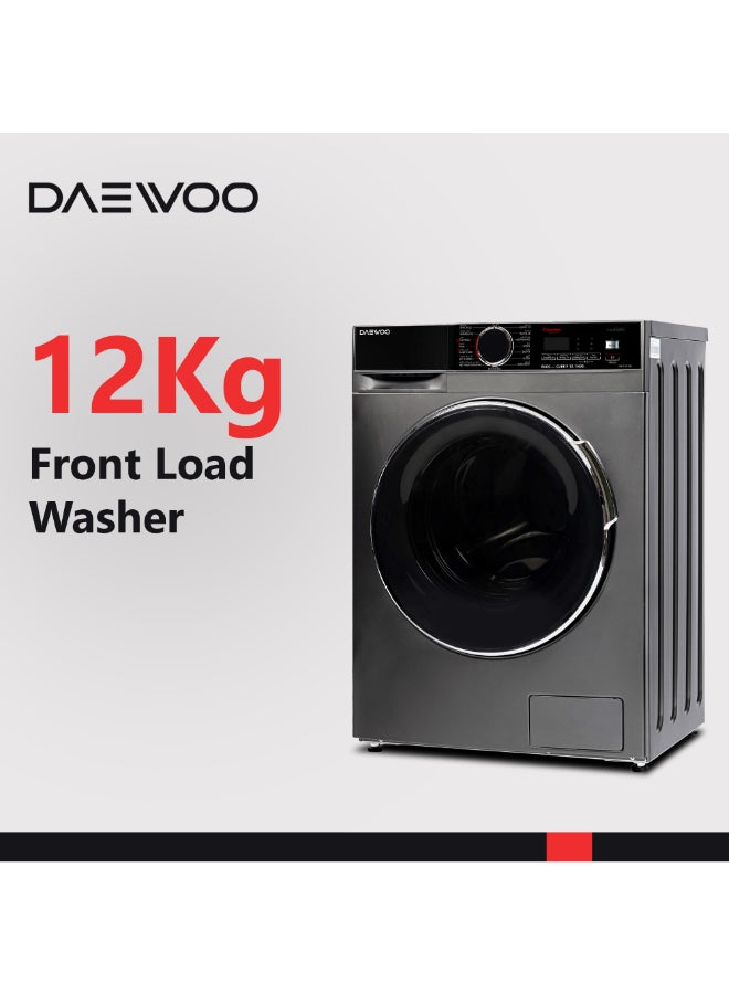 Daewoo 10KG Front Load Washing Machine, Flat Elegant Design with Lunar Dial, 1400 RPM, 14 Programs, Fully Automatic, Digital LED Display, Inverter Motor, Turbo Wash, Drum Clean, Dark Silver-DW-F1071SL- 1 Year Warranty-Korean brand - Image 2