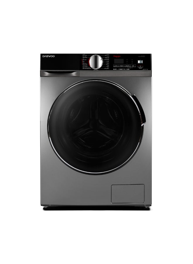 Daewoo 10KG Front Load Washing Machine, Flat Elegant Design with Lunar Dial, 1400 RPM, 14 Programs, Fully Automatic, Digital LED Display, Inverter Motor, Turbo Wash, Drum Clean, Dark Silver-DW-F1071SL- 1 Year Warranty-Korean brand - Image 1