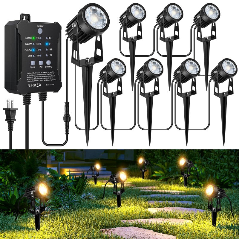 YASIZESOU All-in-One Low Voltage Landscape Lighting Kit, 8-Pack Landscape Lights with Transformer, 3000K Waterproof Outdoor Lights with 75FT Wire for Yard, Garden - Image 1